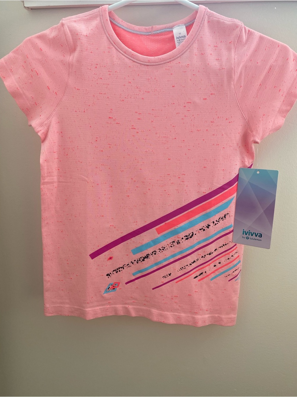 Ivivva Pink Short Sleeve Tee with Colorful Diagonal Stripe Graphics